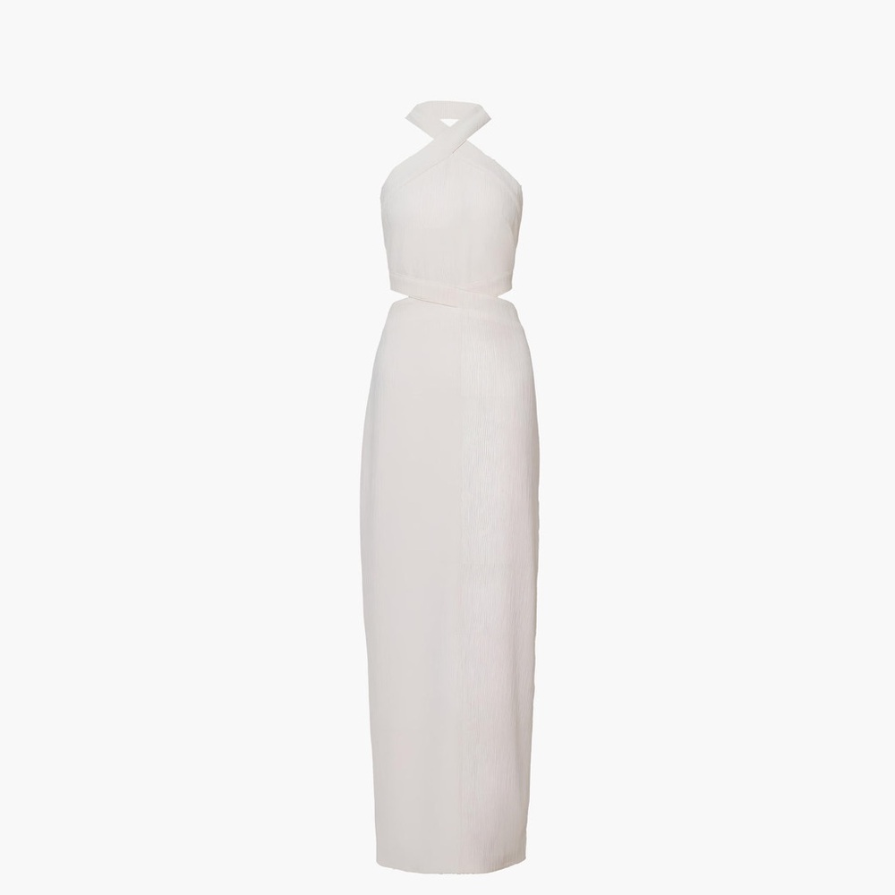 247 Crisscross Cutout Halter Split Knit Long Dress - Picture 5 of 5